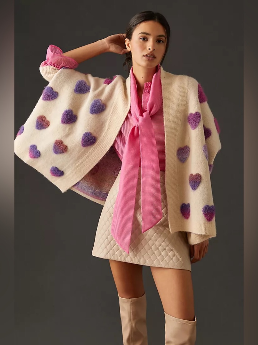 Anthropologie Boucle Heart Knit Kimono Cardigan Sweater (One Size)